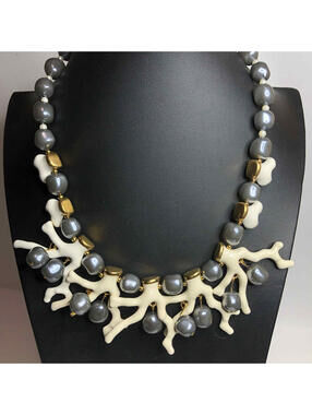 5311 HSN Goldtone faux pear faux coral branch statement designer necklace 18-20"